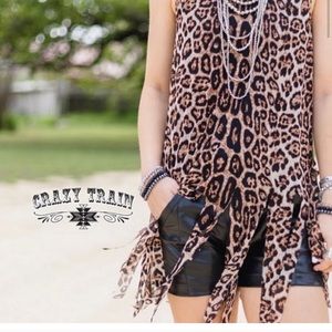 EUC Crazy Train Frisch Fringe leopard top with fringe size small cowgirl inspire